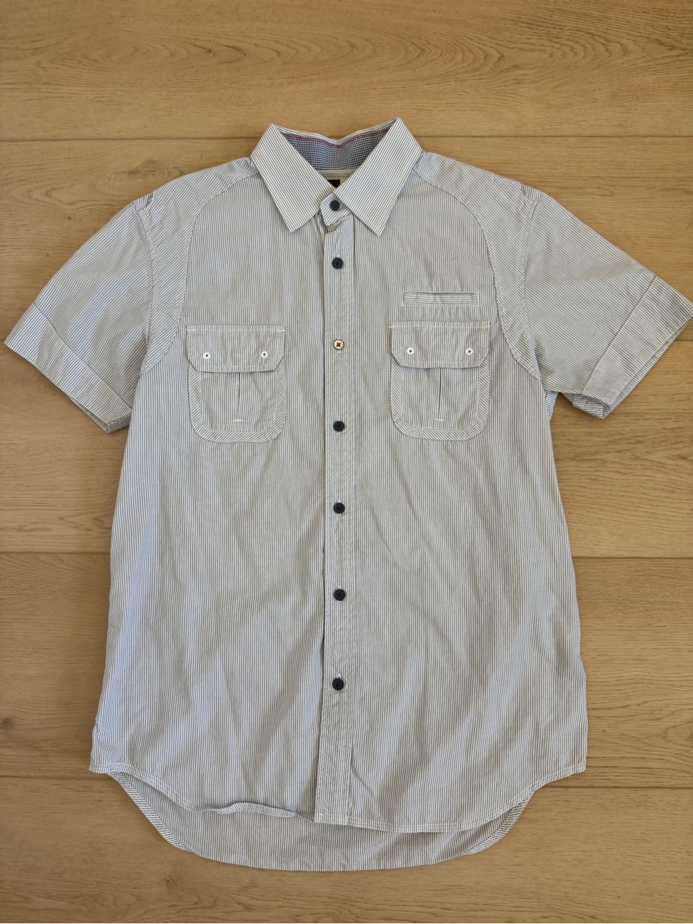 Howe Creative Workforce Men’s S Blue White Striped Short Sleeve Button Up Shirt